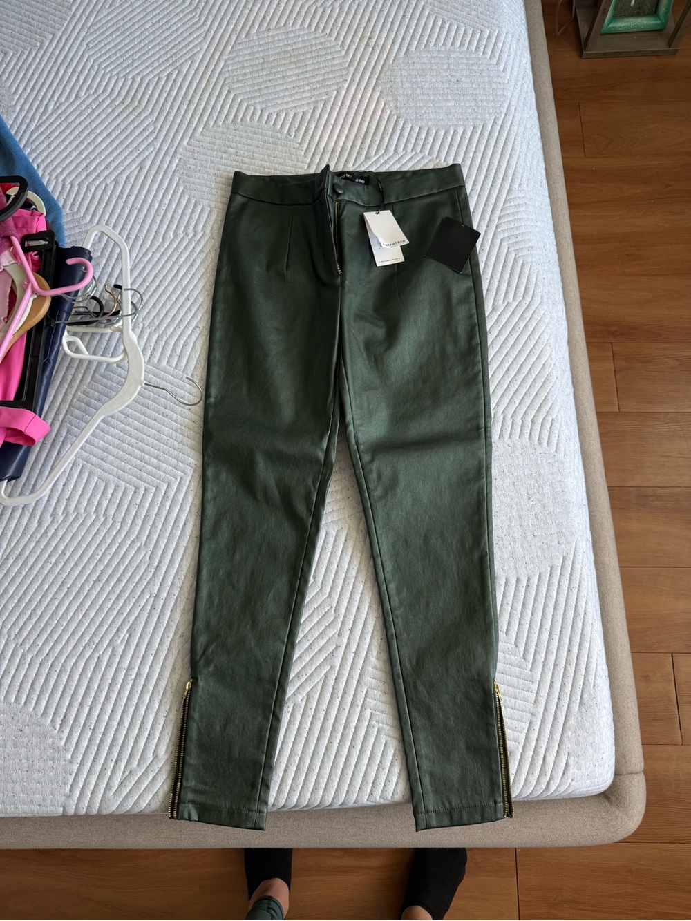 Retrofete Olive Green Skinny Pants with Gold Zippers